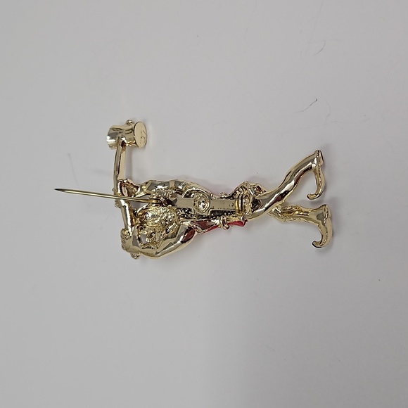 Vintage Pixie Elf Pin Brooch Enamel Gold Tone Red Black - Picture 6 of 9